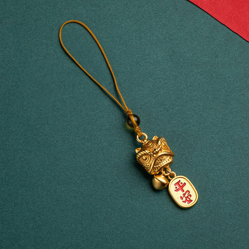 Buddha Stones Dancing Lion Auspicious Ruyi Safe Peace Rich Copper Wealth Phone Hanging Decoration Phone Hanging Decoration BS Dancing Lion Letter Safe Peace