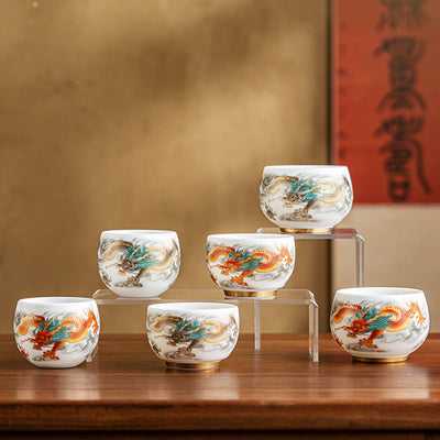 Buddha Stones Dragon Phoenix Auspicious Clouds Ceramic Teacup Kung Fu Tea Cup With Gift Box Cup BS 1
