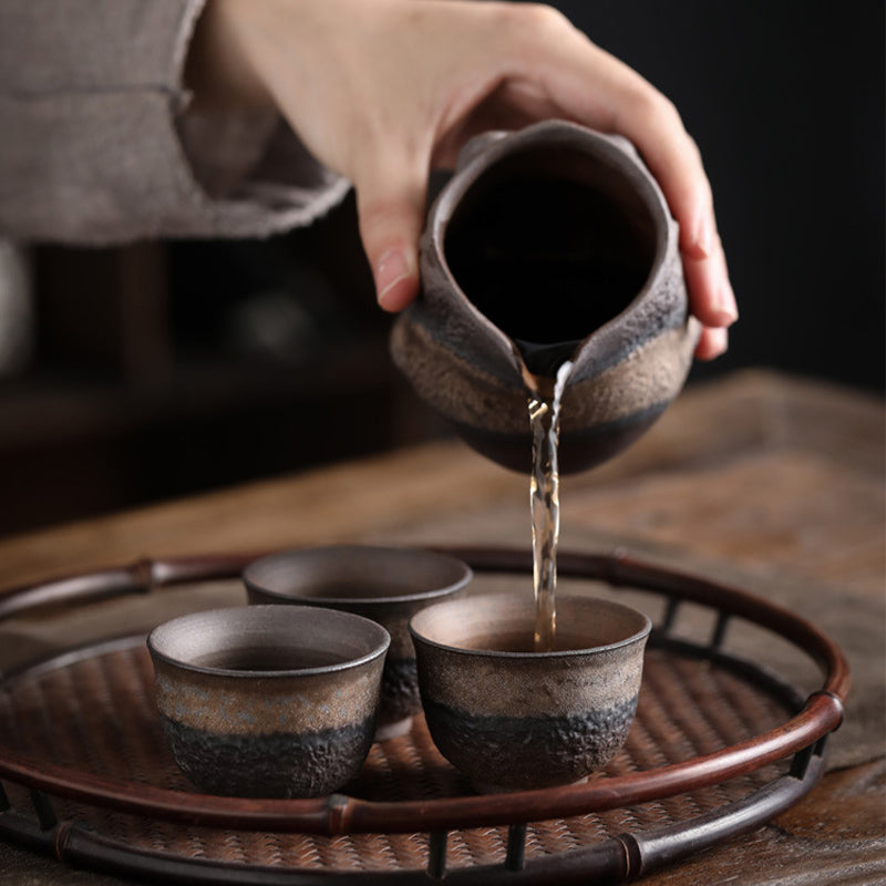 Buddha Stones Simple Brown Striped Texture Ceramic Teacup Kung Fu Tea Cup Bowl Cup BS 7