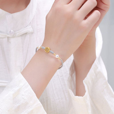 Buddha Stones Copper Coin Fortune Tree Pearl Luck Blue Rope Braided Bracelet Bracelet BS 30