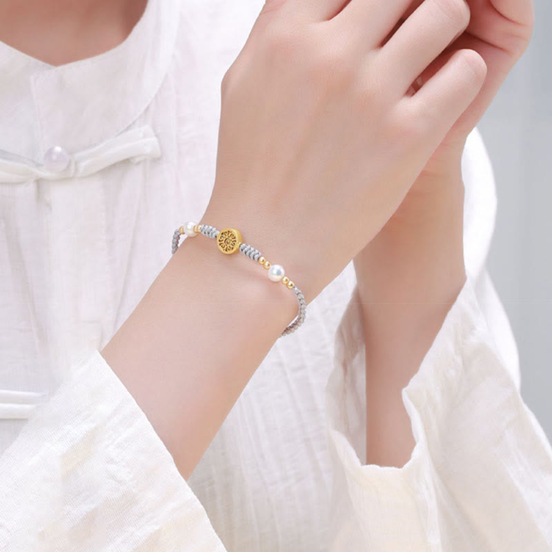 Buddha Stones Copper Coin Fortune Tree Pearl Luck Blue Rope Braided Bracelet Bracelet BS 30