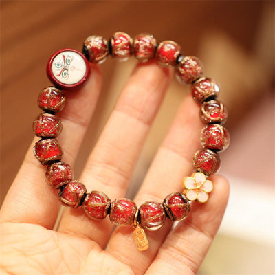 Buddha Stones Tibetan Gold Swallowing Beast Family Five God Of Wealth Thangka Fortune Bead Bracelet Bracelet BS Red-White God Of Wealth