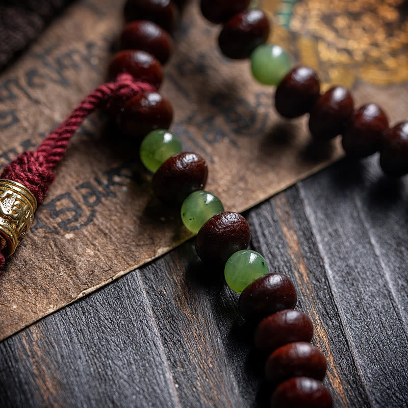 Buddha Stones Natural Tibet 108 Mala Beads Purple Bodhi Seed Hetian Cyan Jade Copper Dorje Peace Bracelet Mala Bracelet BS 6