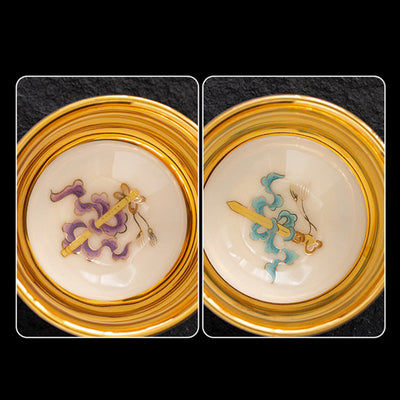 Buddha Stones Golden Eagle Auspicious Dragon Sun Ocean Waves Gilt Ceramic Teacup Kung Fu Tea Cup Cup BS 13