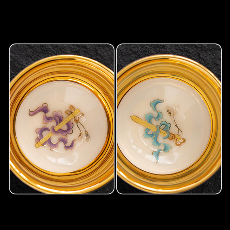 Buddha Stones Golden Eagle Auspicious Dragon Sun Ocean Waves Gilt Ceramic Teacup Kung Fu Tea Cup Cup BS 13