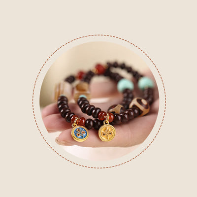 Buddha Stones Natural Tibet Purple Bodhi Seed Dzi Bead God of Wealth Wisdom Bracelet Bracelet BS 13