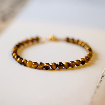 Foviel 14K Gold Plated Natural Tiger Eye Stone Courage Protection Bracelet