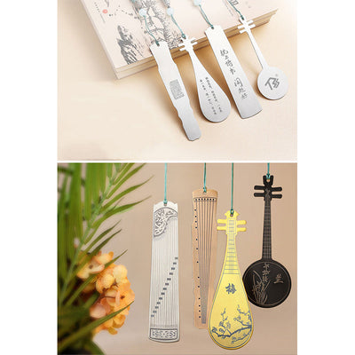 Buddha Stones Classical Musical Instruments Pipa Guzheng Guqin Ruan Metal Bookmarks Tassel With Gift Box Bookmarks BS 30