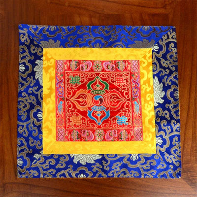 Buddha Stones Prayer Altar Mat Meditation Strength Endless Knot Vajra Man-Bcu Kalachakra Auspicious Symbols Prayer Altar BS Vajra Red