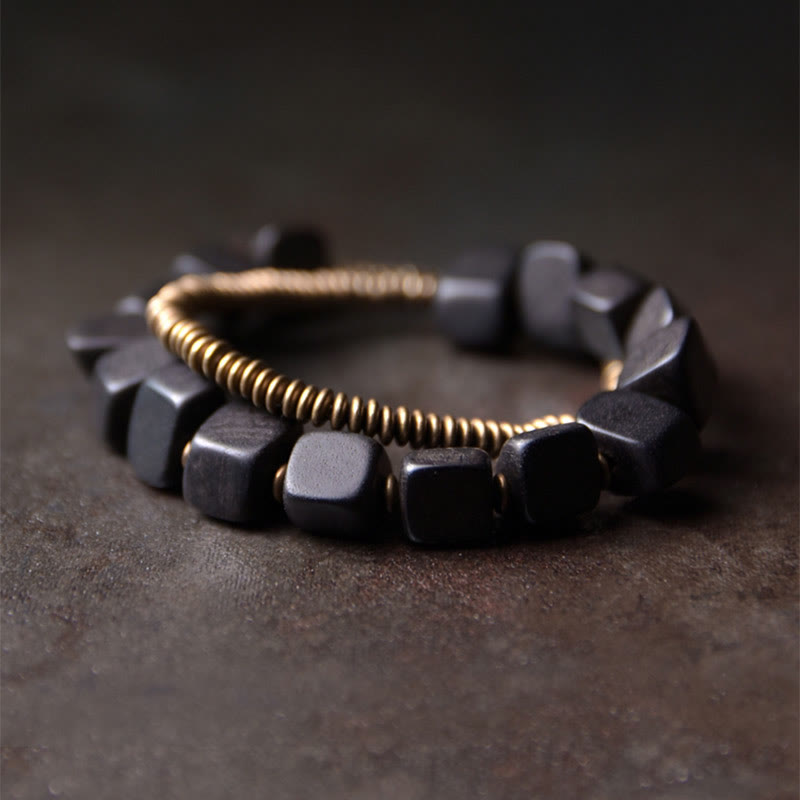 Buddha Stones Tibetan Ebony Wood Copper Peace Double Wrap Bracelet Bracelet BS 18cm