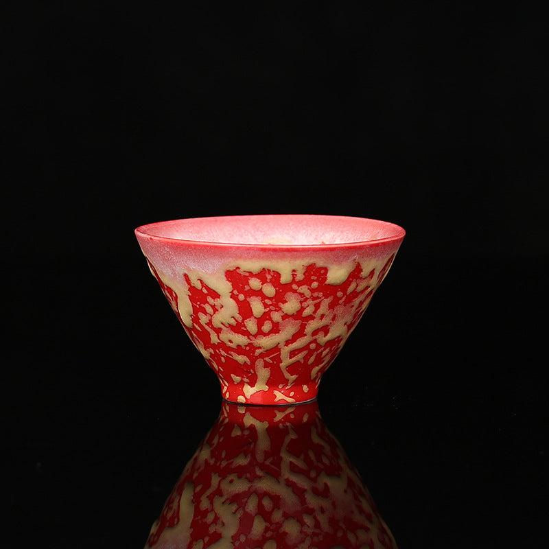 Buddha Stones Retro Blue Red Gradient Lotus Pattern Kiln Change Ceramic Teacup Kung Fu Tea Cup Bowl Cup BS Red 7.4cm*4.5cm*60ml