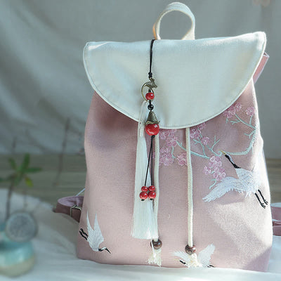 Buddha Stones Handmade Embroidered Large Capacity Canvas Backpack Backpack BS 34