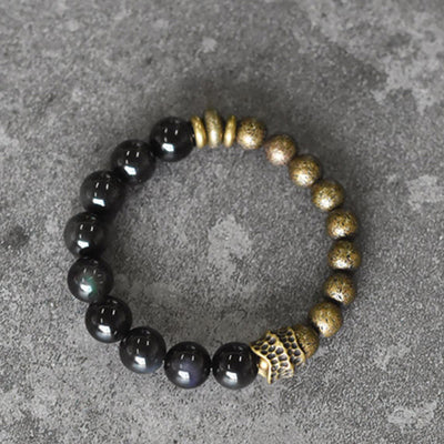 Buddha Stones Rainbow Obsidian Copper Bead Positive Transformation Bracelet Bracelet BS 2