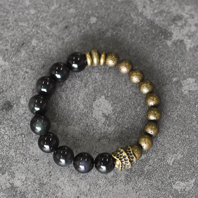 Buddha Stones Rainbow Obsidian Copper Bead Positive Transformation Bracelet Bracelet BS 2
