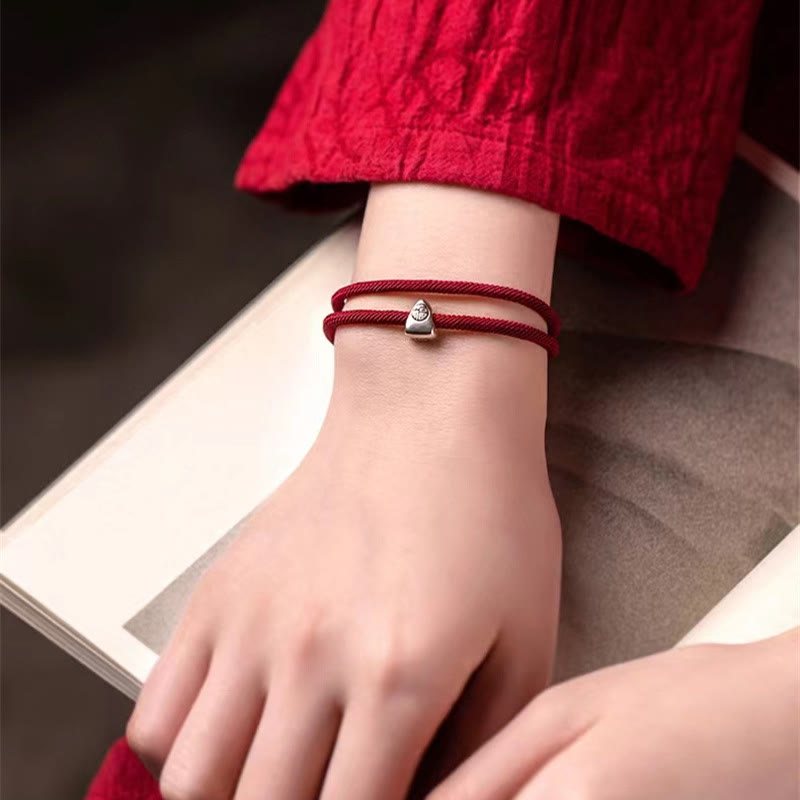 Buddha Stones 925 Sterling Silver Fu Character Blessing Handmade Braided Bracelet Bracelet BS 9