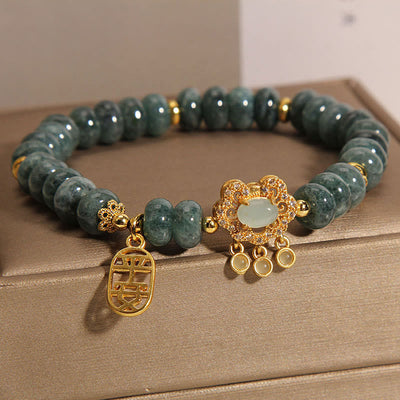 Buddha Stones Natural Jade Chinese Lock Charm Peace Luck Abundance Bracelet Bracelet BS 5