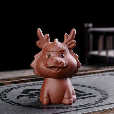 Buddha Stones Chinese Zodiac Purple Clay Wealth Ceramic Tea Pet Home Figurine Decoration Decorations BS Dragon 3.6cm*5.7cm*7.9cm