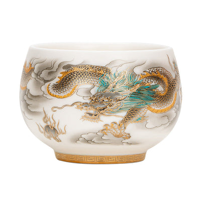 Buddha Stones Dragon Phoenix Auspicious Clouds Ceramic Teacup Kung Fu Tea Cup With Gift Box Cup BS 9