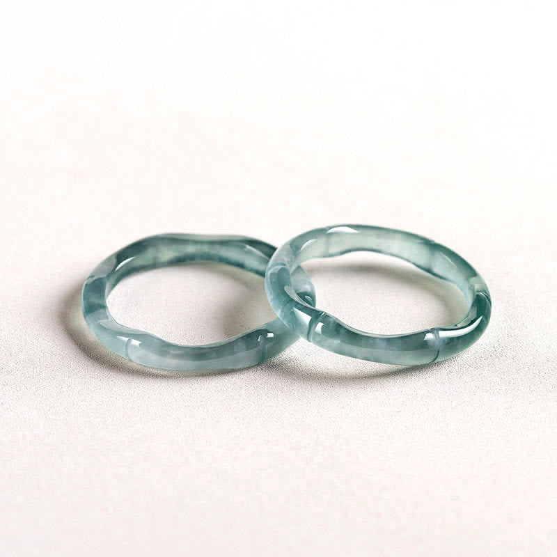 Buddha Stones Natural Jade Bamboo Prosperity Abundance Ring Ring BS 11