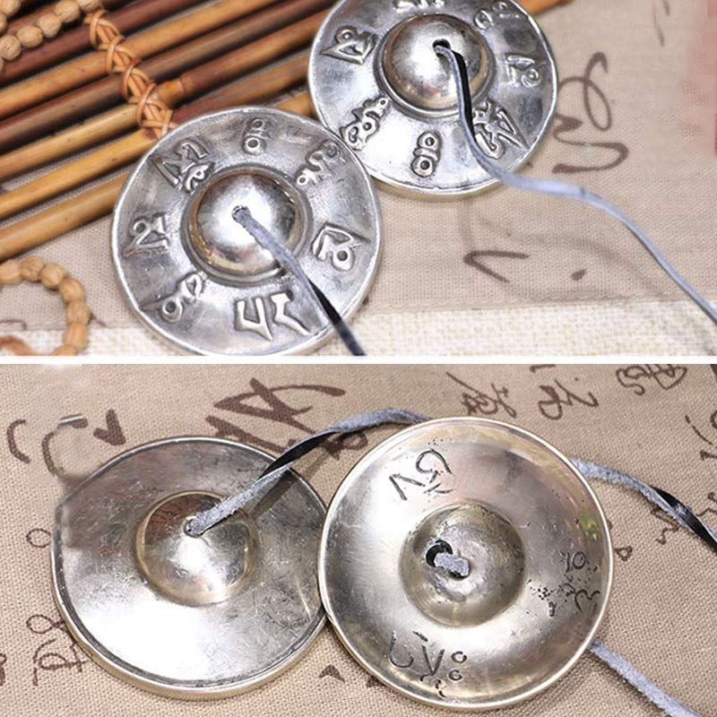 Buddha Stones Tibetan Tingsha Bell Six True Words White Copper Healing Decoration Buddhist Supplies BS 4