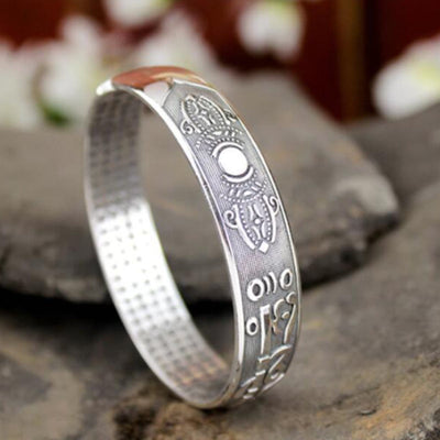 Buddhastoneshop Tibetan Sanskrit White Copper Meditation Prayer Bracelet Bangle