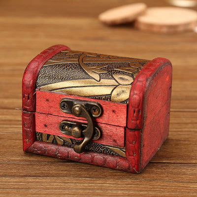 Buddha Stones Retro Small Wood Jewelry Box Lotus Golden Grape Copper Coin Daffodil Grass Flower Jewelry Storage Box Jewelry Box BS Daffodil 8*6.5*6cm