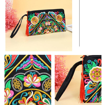 Buddha Stones Dragon Butterfly Cosmos Flower Embroidery Wallet Shopping Purse Purse BS 29