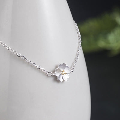 Buddha Stones 925 Sterling Silver Cherry Blossom Blessing Chain Bracelet Bracelet BS 1
