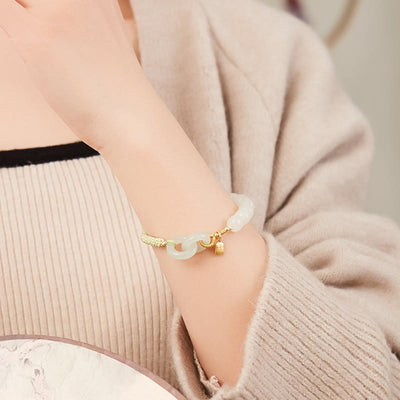 Buddha Stones Natural Hetian Jade Bead Double Peace Buckle Fu Character Abundance Braided Bracelet Bracelet BS 21