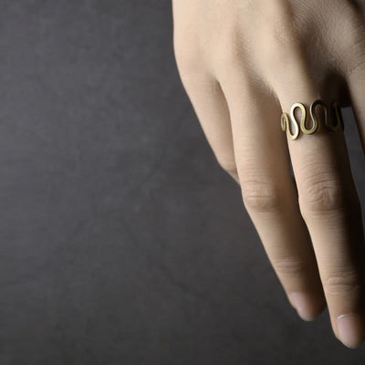 Buddha Stones Simple Curved Brass Design Copper Luck Wealth Adjustable Ring Ring BS 6