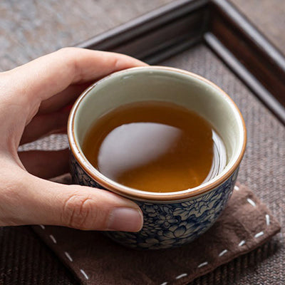 Buddha Stones Blue Lotus Peach Blossom Chrysanthemum Design Ceramic Teacup Kung Fu Tea Cups Cup BS 4