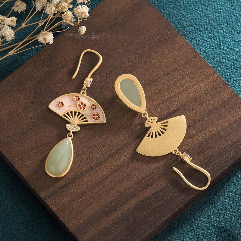 Buddha Stones Natural Green Aventurine Fan Pattern Luck Drop Earrings Earrings BS 8