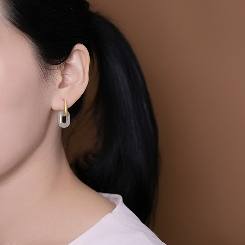 Buddha Stones 925 Sterling Silver Round White Jade Happiness Blessing Earrings Earrings BS 3
