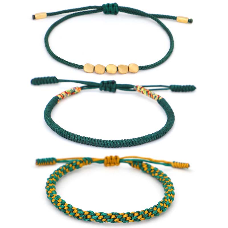 Buddha Stones 3 PCS Tibetan Copper Beads Healing Protection Luck Bracelet Set Bracelet BS 12