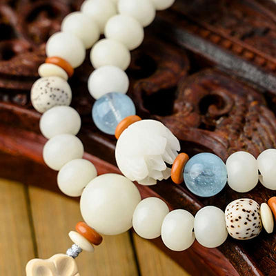 Bracelet de bénédiction lotus Bodhi en jade blanc tibétain Foviel