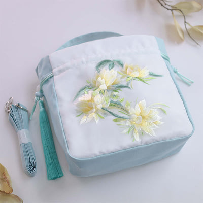 Buddha Stones Suzhou Embroidery Rabbit Lotus Epiphyllum Peony Magnolia Silk Tote Crossbody Bag Shoulder Bag Handbag Crossbody Bag BS 2
