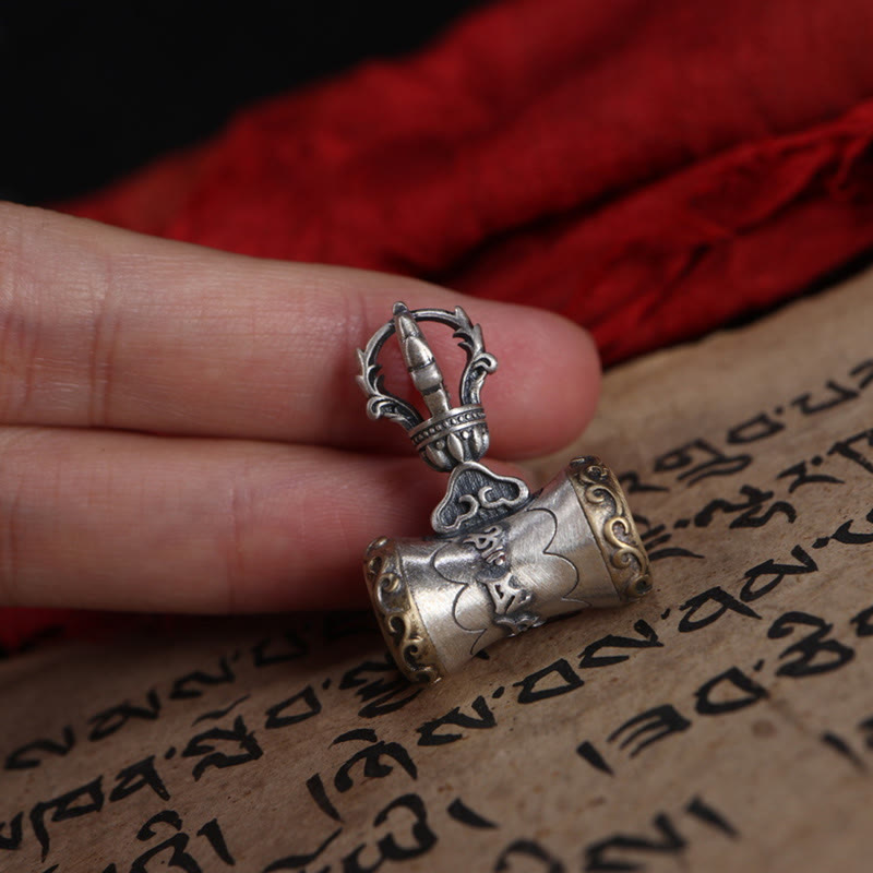 Buddha Stones Tibet 925 Sterling Silver Om Mani Padme Hum Dorje Bell Vajra Engraved Enlightenment Pendant Hanging Decoration Dorje BS 11