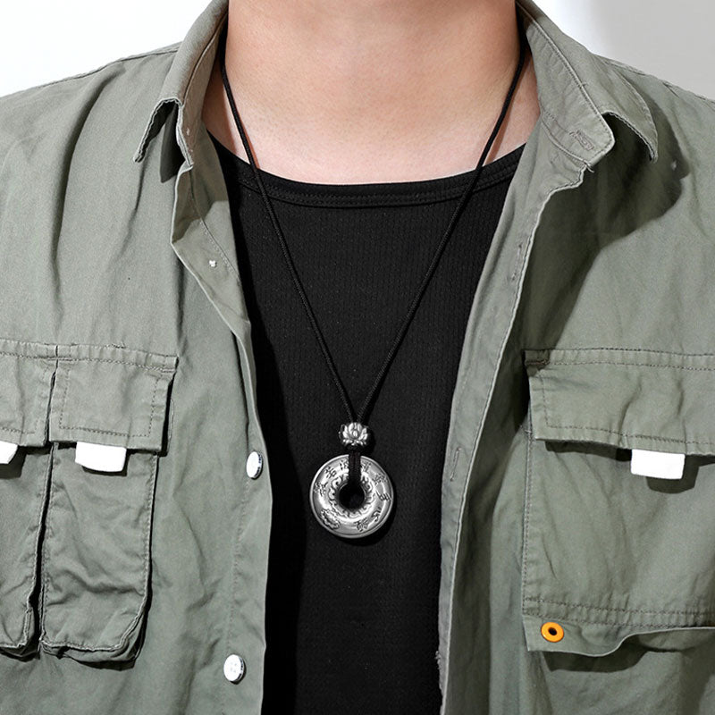 Pendentif de collier Foviel en argent sterling 999 avec motif de boucle de paix lotus et soutra du cœur