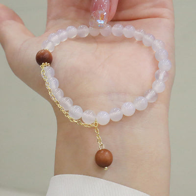 Buddha Stones Sandalwood Cat's Eye Fu Character Charm Protection Bracelet Bracelet BS 10
