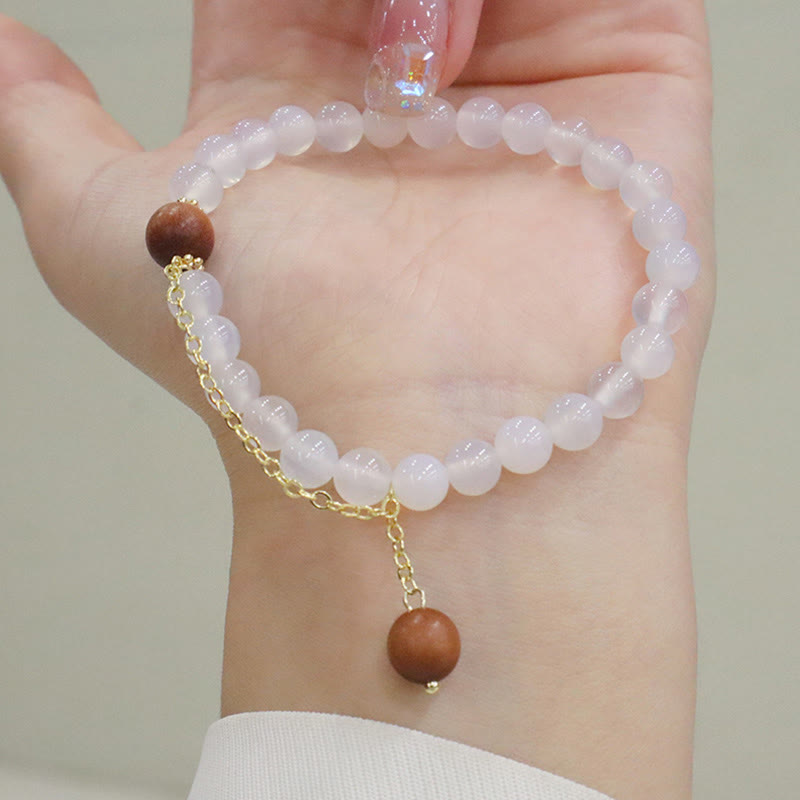 Buddha Stones Sandalwood Cat's Eye Fu Character Charm Protection Bracelet Bracelet BS 10