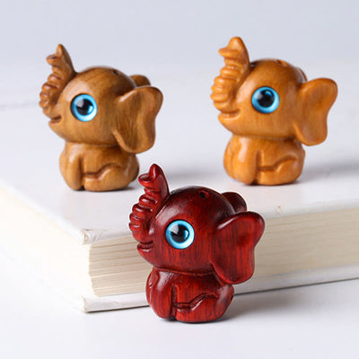 Foviel Sandalwood Small Leaf Red Sandalwood Green Sandalwood Lucky Mini Elephant Carved Protection Decoration