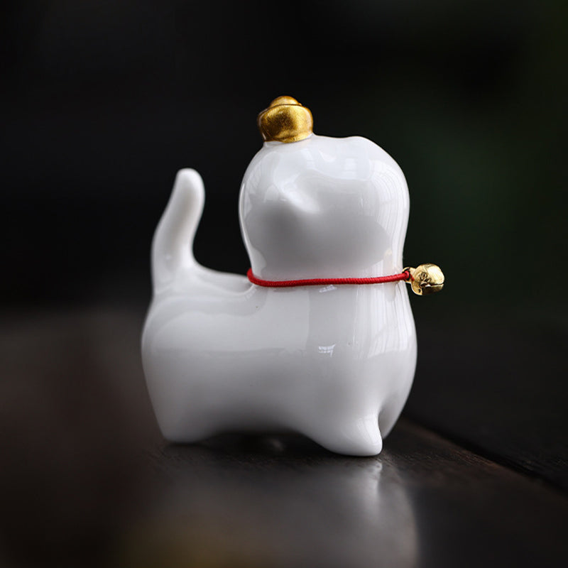 Buddha Stones Mini Lucky Cat Ingot Tea Pet Ceramic Home Desk Figurine Decoration Decorations BS 6