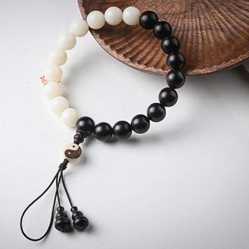 Buddha Stones Ebony YinYang Protection Bracelet Decoration Bracelet BS 3