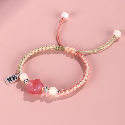 Buddha Stones Yanyuan Agate Cat Claw Paw White Bodhi Seed Fu Character Positive Braided Rope Bracelet Bracelet BS 10