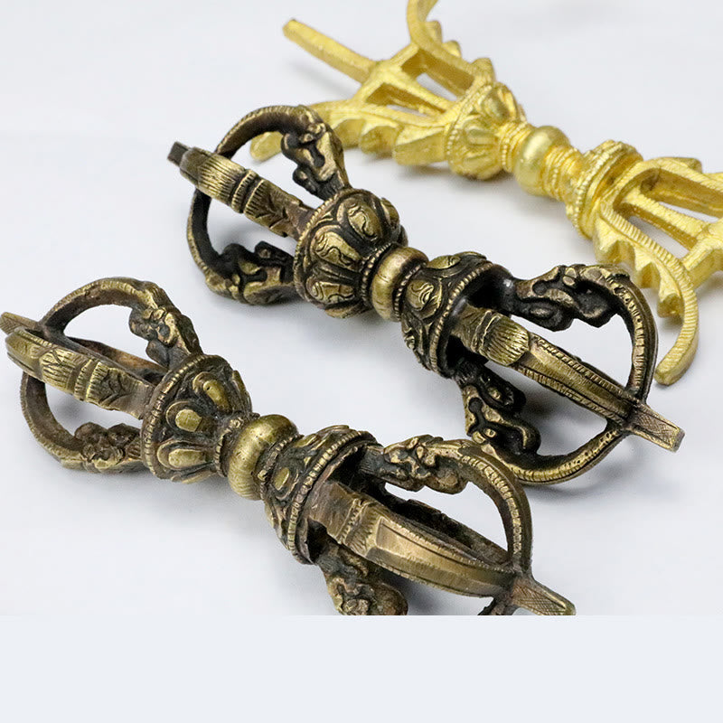 Buddha Stones Handmade Nepal Five Prong Three Prong Vajra Dorje Strength Copper Decoration Dorje BS 16