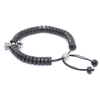 Buddha Stones Tibet Coconut Shell Carved Om Mani Padme Hum Dorje Vajra Bell Happiness String Bracelet Bracelet BS 2