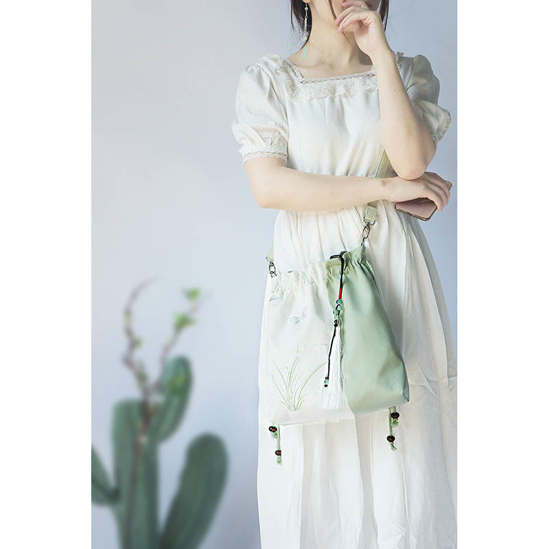 Buddha Stones Embroidered Grass Flowers Cherry Blossom Canvas Tote Crossbody Bag Shoulder Bag Handbag Crossbody Bag BS 1