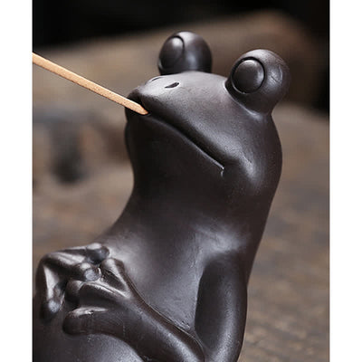 Buddha Stones Meditation Frog Ceramic Spiritual Healing Incense Burner Incense Burner BS 6