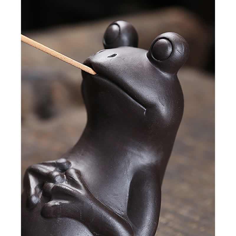 Buddha Stones Meditation Frog Ceramic Spiritual Healing Incense Burner Incense Burner BS 6