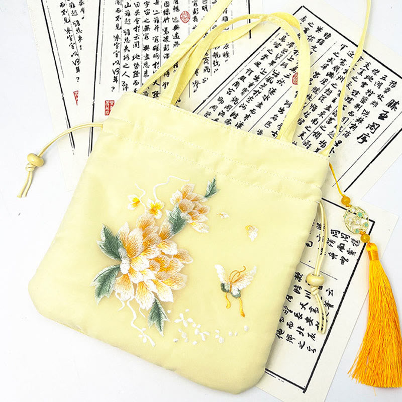 Buddha Stones Lotus Peony Epiphyllum Phoenix Suzhou Embroidery Cotton Linen Tote Crossbody Bag Shoulder Bag Handbag Crossbody Bag BS 18